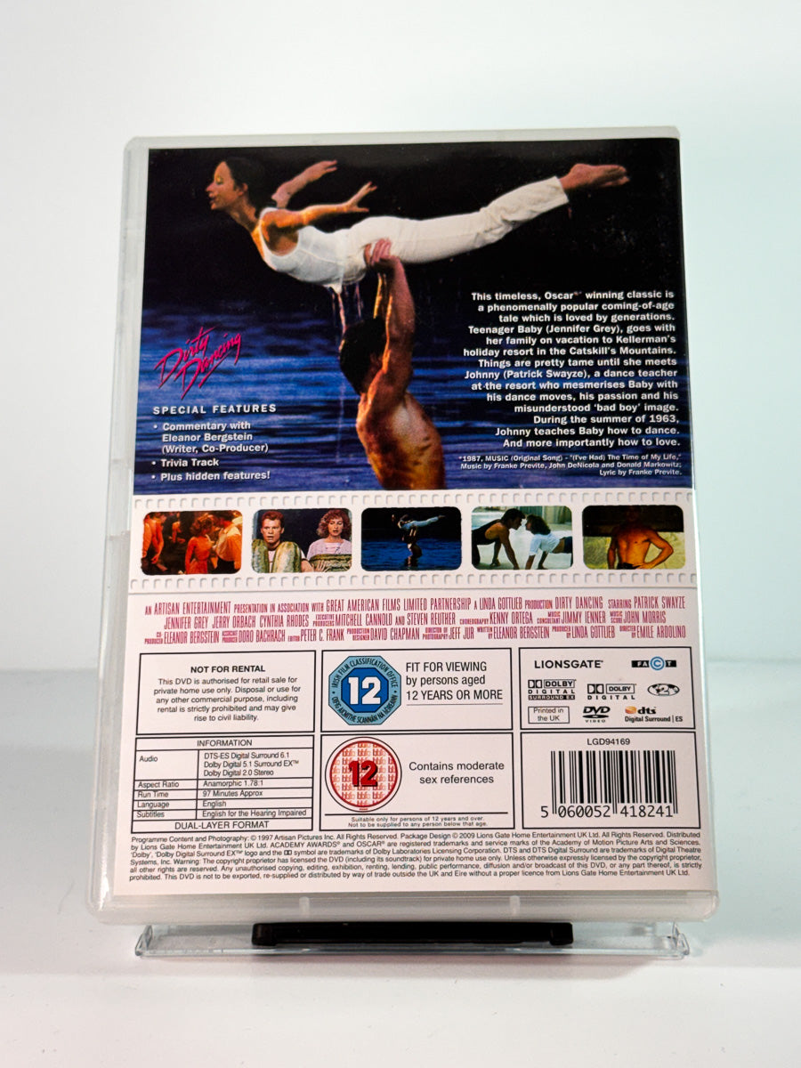 Bakside av cover til dirty dancing, bruktfilm hos nettbutikken Brukbar Film