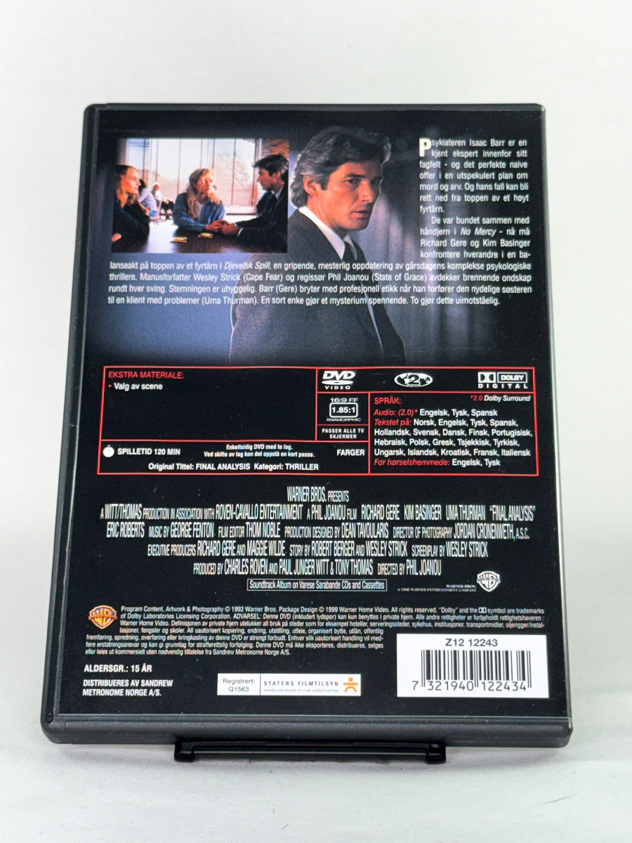 DVD-cover-bakside til filmen Djevelsk spill – Brukt DVD fra nettbutikken Brukbar Film