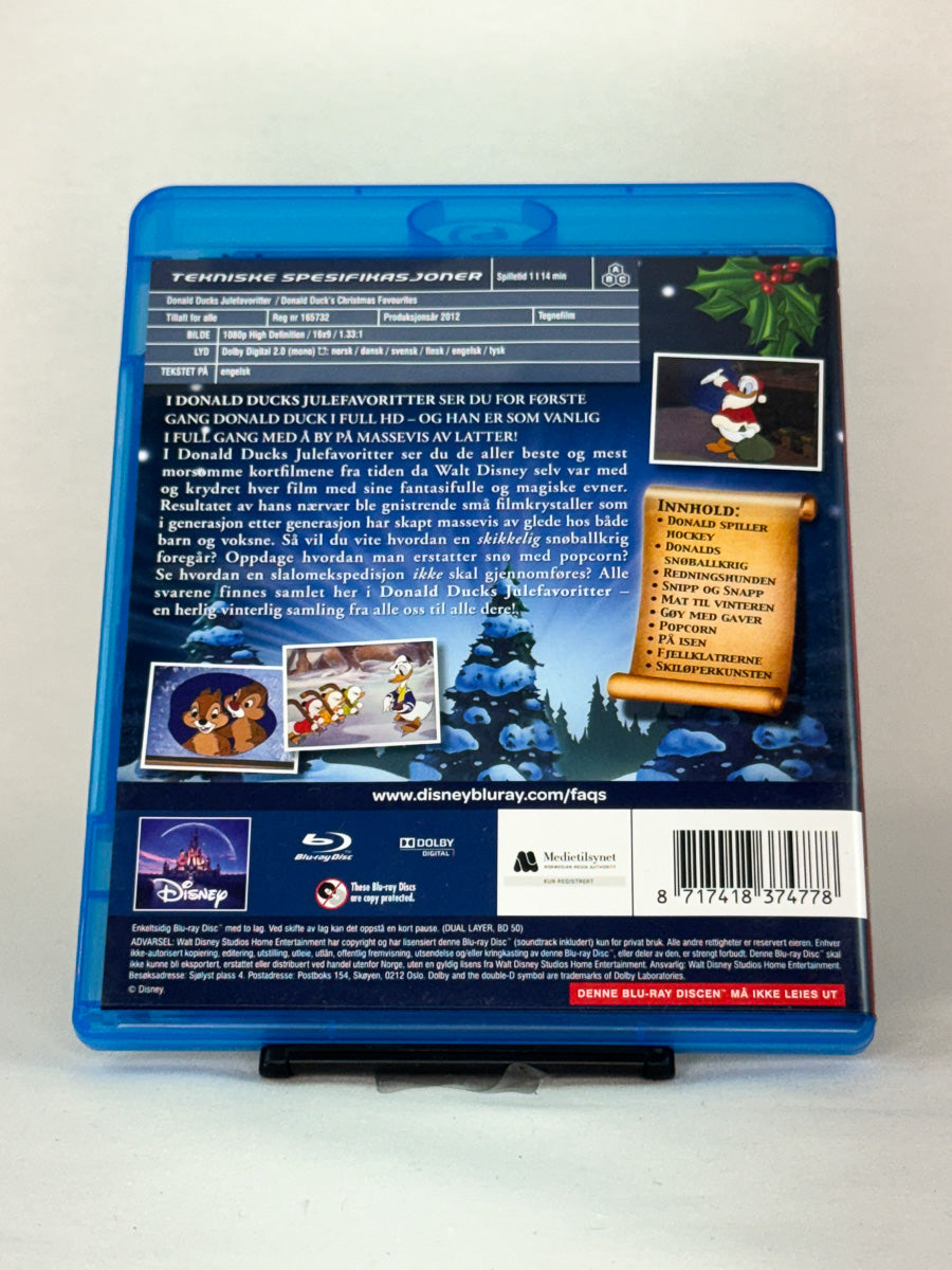 Bakside av Blu-ray-cover for Donald Ducks julefavoritter – brukt original Disney julefilm fra Brukbar Film