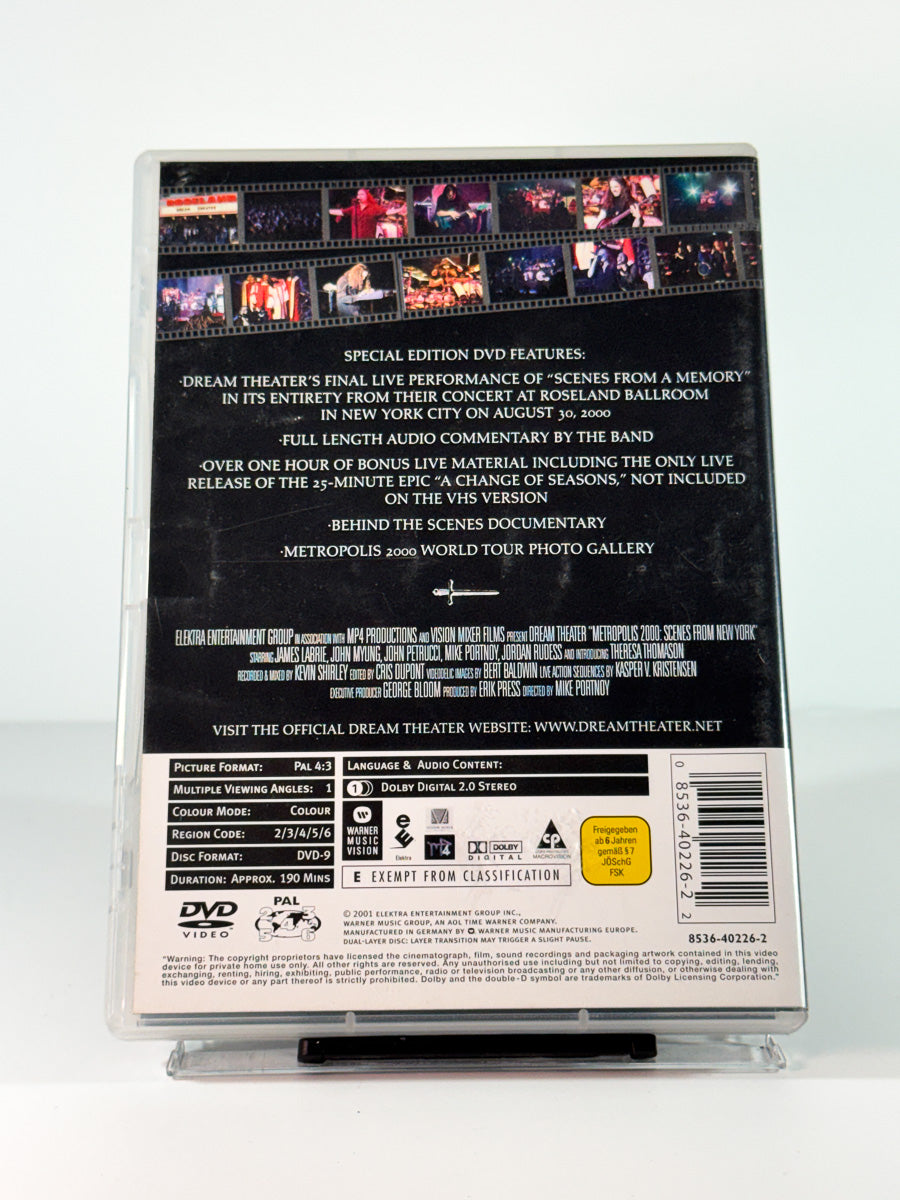 Bakside av cover til dream theater metropolis 2000 scenes from new york, brukt original DVD hos Brukbar Film