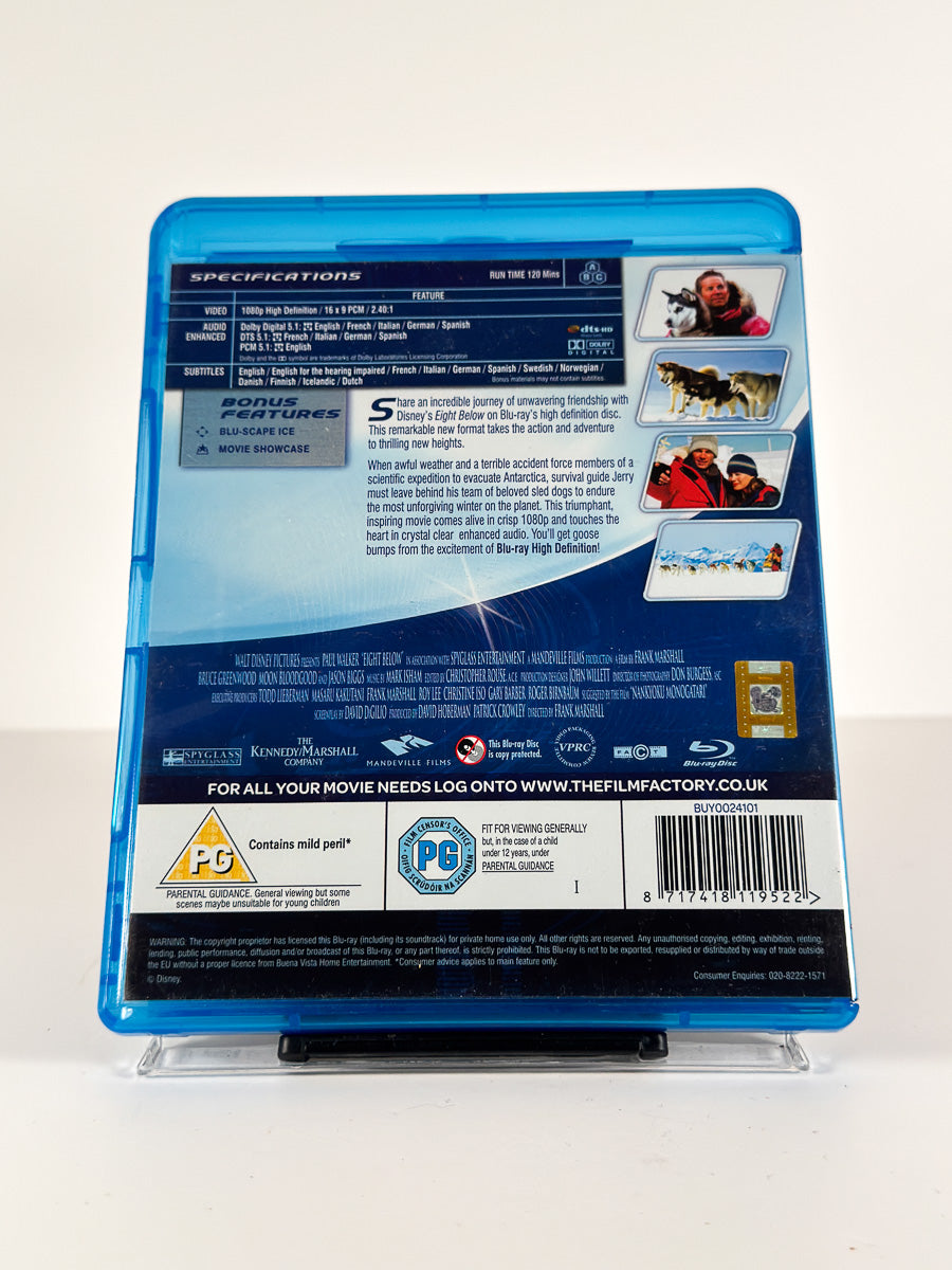 Bakside av cover til Eight Below på Blu-ray