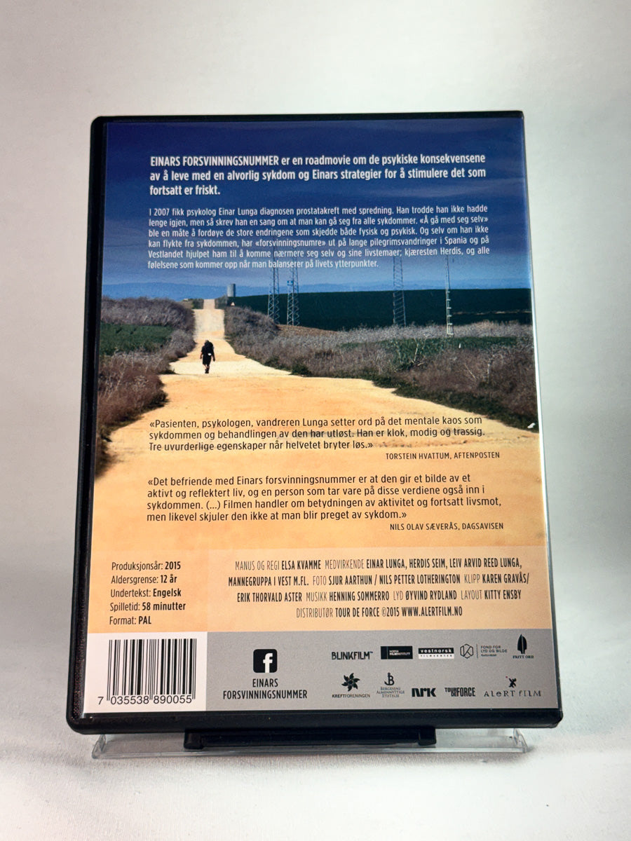 Bakside av cover til Einars forsvinningsnummer, bruktfilm hos nettbutikken Brukbar Film