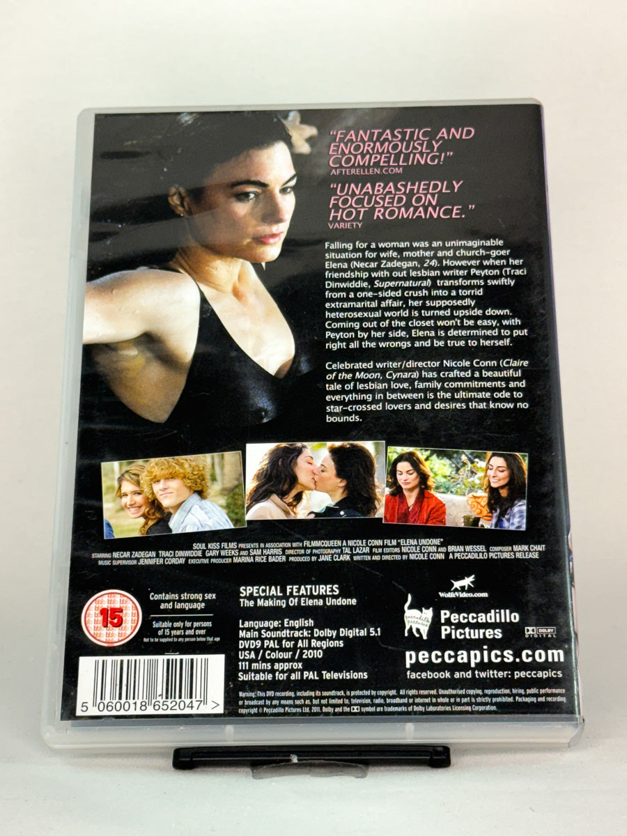 Bakside av DVD-cover Elena Undone – brukt romantisk film med Necar Zadegan og Traci Dinwiddie, detaljert omslag fra Brukbar Film