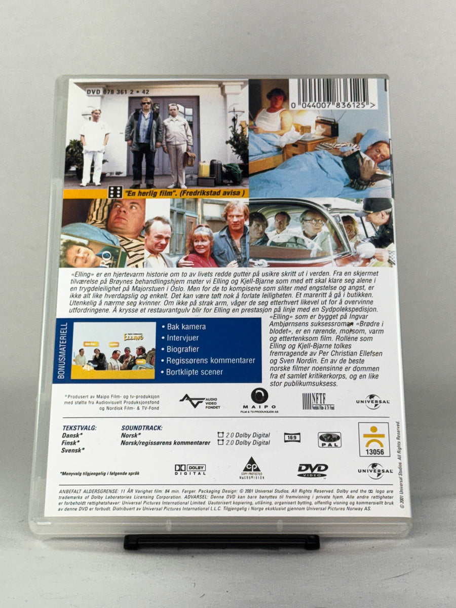 DVD-cover-bakside til filmen Elling – Brukt DVD fra nettbutikken Brukbar Film