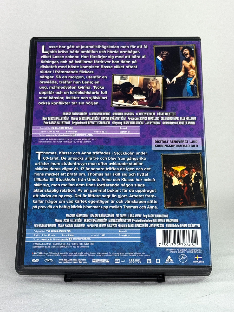 Bakside av DVD-cover til En kille och en tjej / Två killar och en tjej – brukt DVD med omtale og spesifikasjoner, original fra Brukbar Film