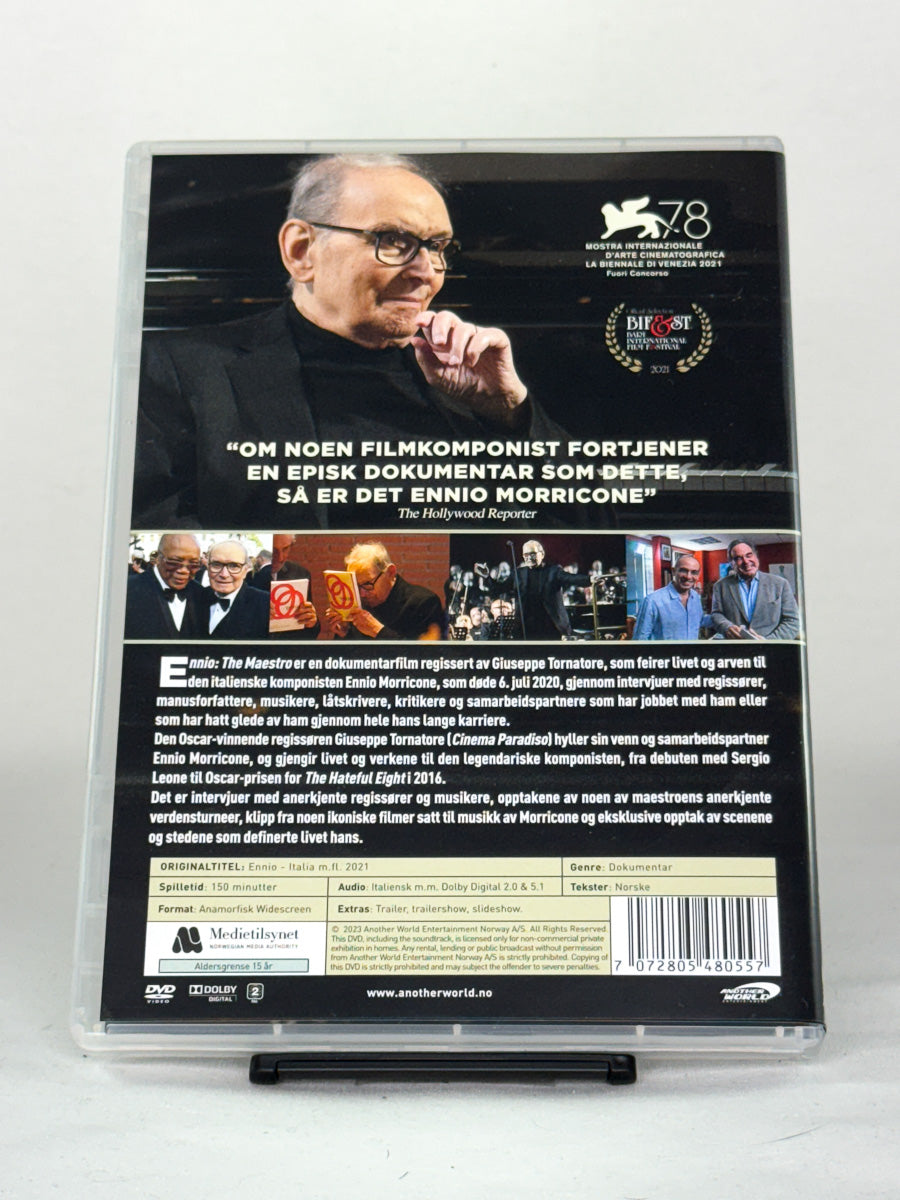 Bakside av Ennio – rørende portrett av en legende i filmmusikkens verden, brukt DVD-utgave fra Brukbar Film.