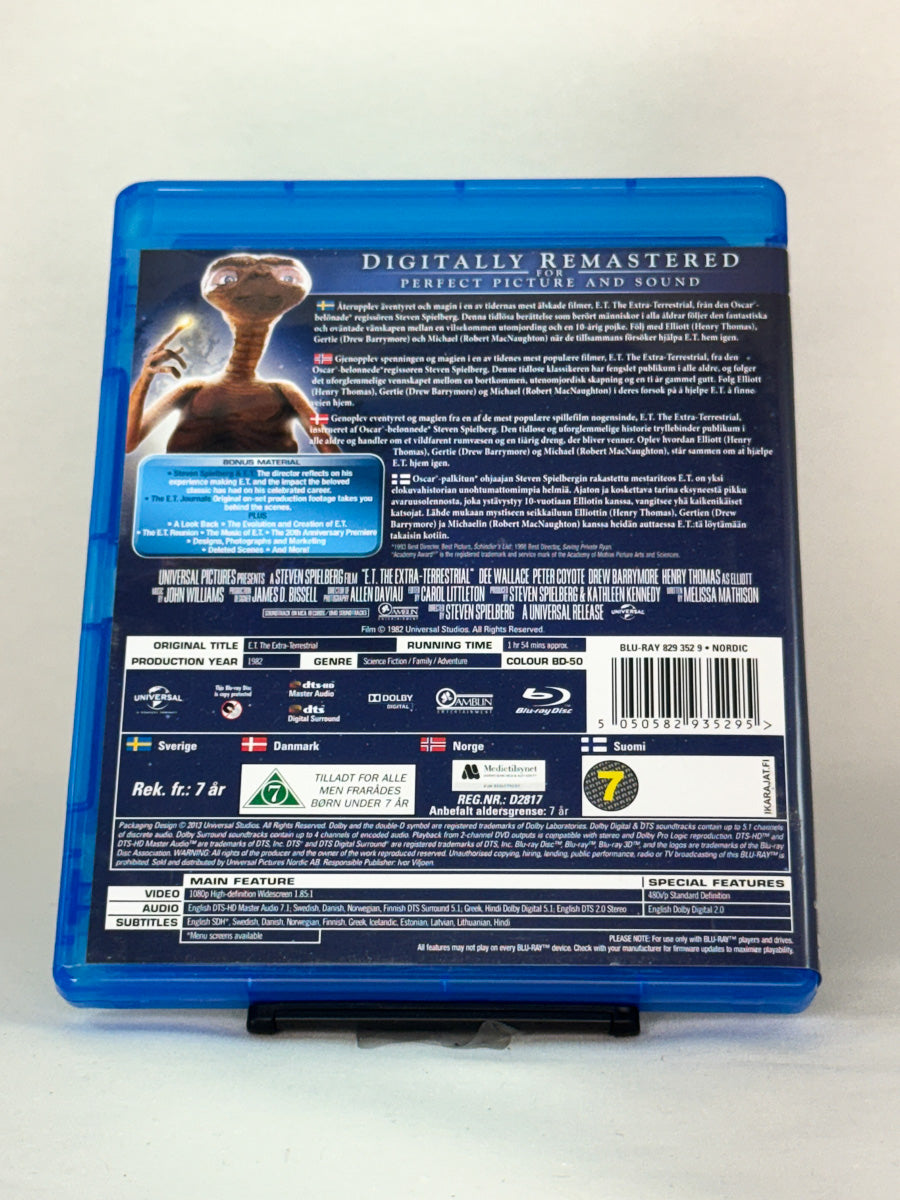 Bakside av Blu-ray-cover til E.T. The Extra-Terrestrial – detaljer om den ikoniske familiefilmen på Blu-ray fra Brukbar Film