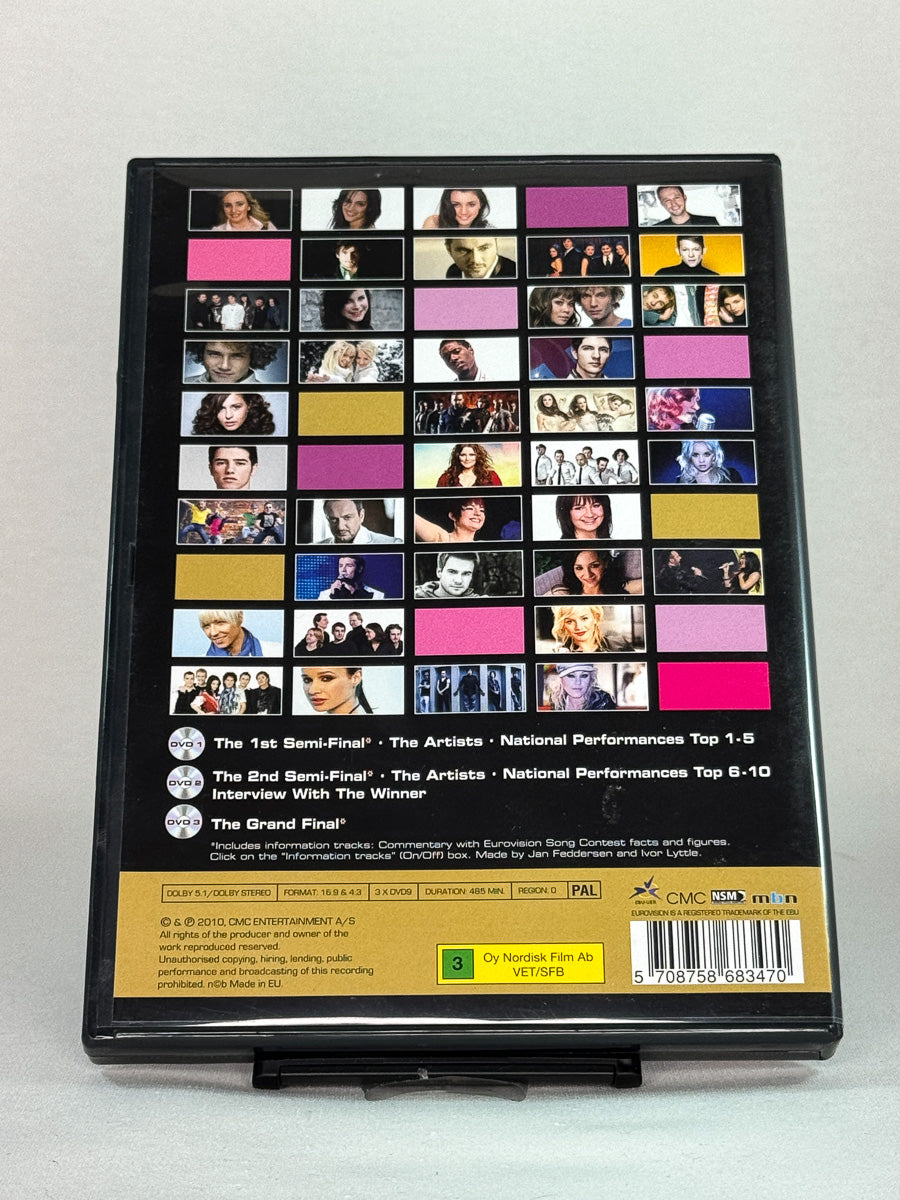 Bakside av DVD-cover Eurovision Song Contest Oslo 2010 – brukt musikk- og konsertfilm på DVD fra Brukbar Film