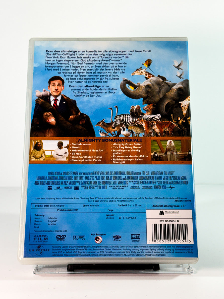Bakside av cover til evan den allmektige, bruktfilm på DVD hos Brukbar Film