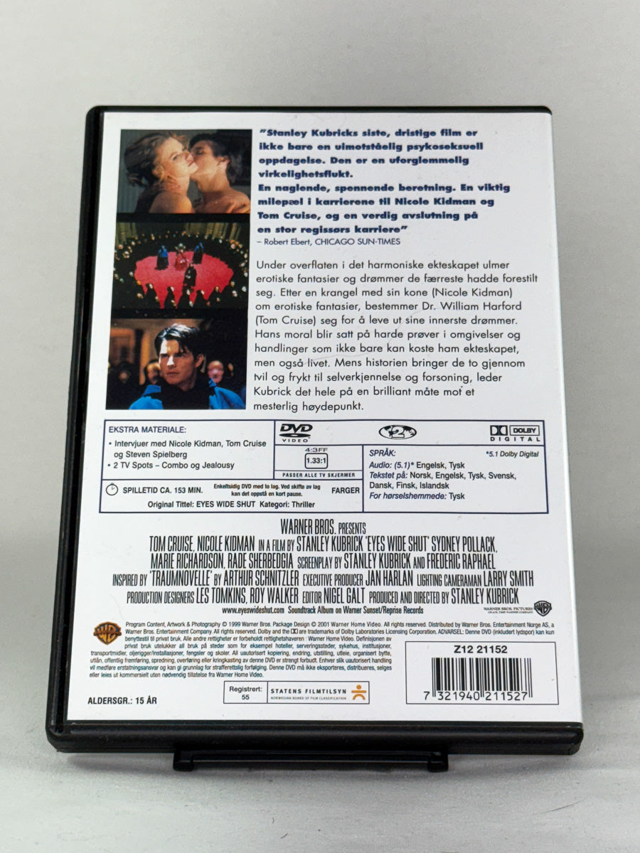 Bakside av DVD-cover for filmen Eyes Wide Shut – brukt originalfilm på DVD, tilgjengelig hos Brukbar Film