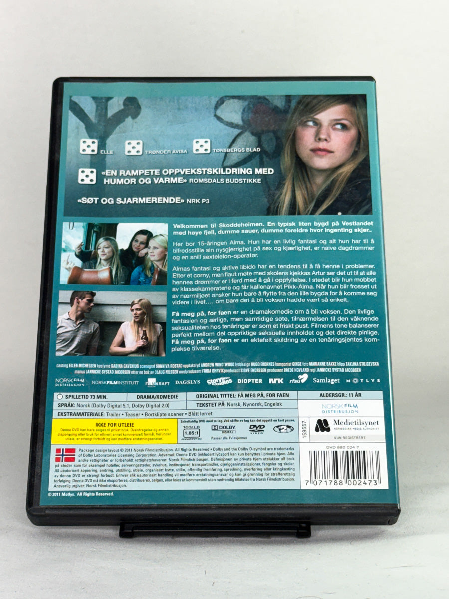 DVD-bakside til filmen Få meg på, for faen
Baksiden viser info, spesifikasjoner og eventuell ekstratekst – produktbilde fra nettbutikken Brukbar Film
