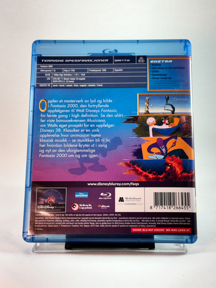 Fantasia 2000 – bakside av Blu-ray-cover, animert musikkopplevelse fra Disney, bruktfilm hos Brukbar Film