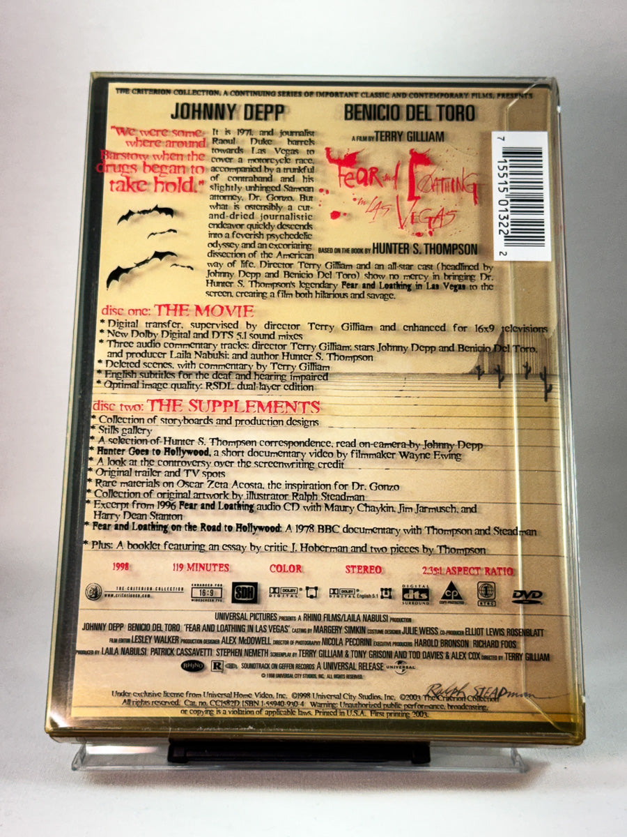 Fear and Loathing in Las Vegas – bakside av DVD-cover med info om film og ekstramateriale, brukt film hos Brukbar Film