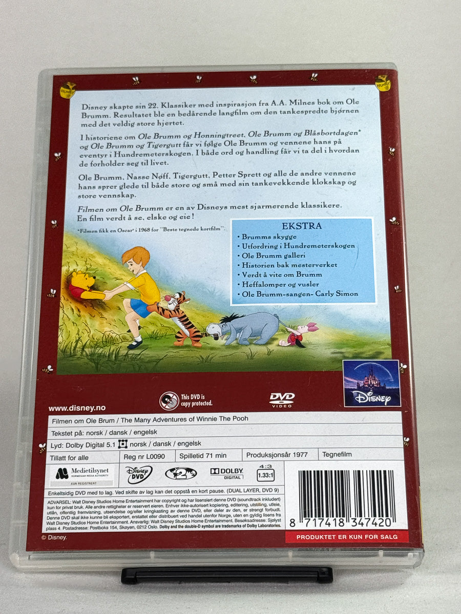 DVD-bakside til filmen Filmen om Ole Brumm
Baksiden viser info, spesifikasjoner og eventuell ekstratekst – produktbilde fra nettbutikken Brukbar Film