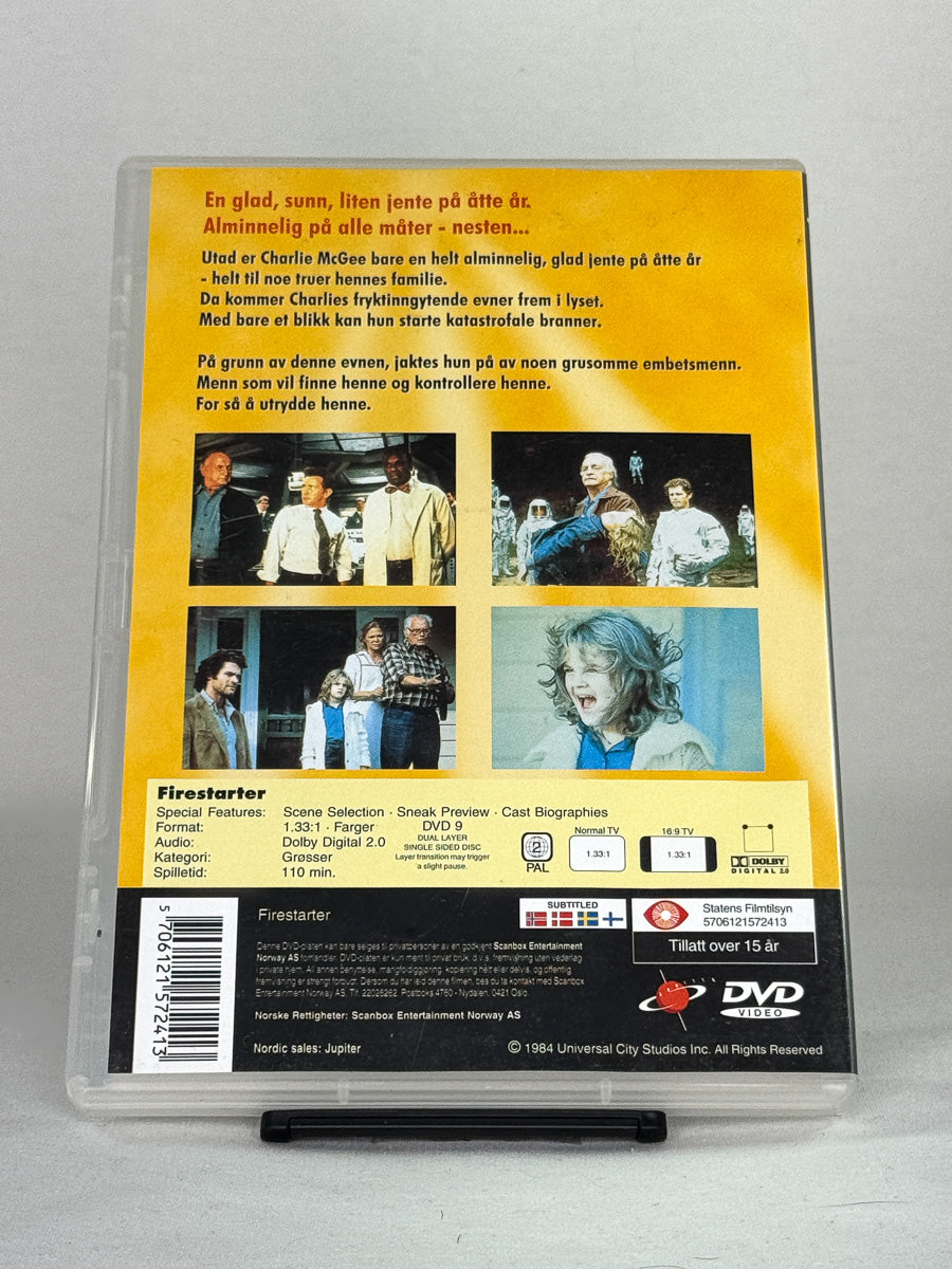 DVD-cover-bakside til filmen Firestarter – Brukt DVD fra nettbutikken Brukbar Film