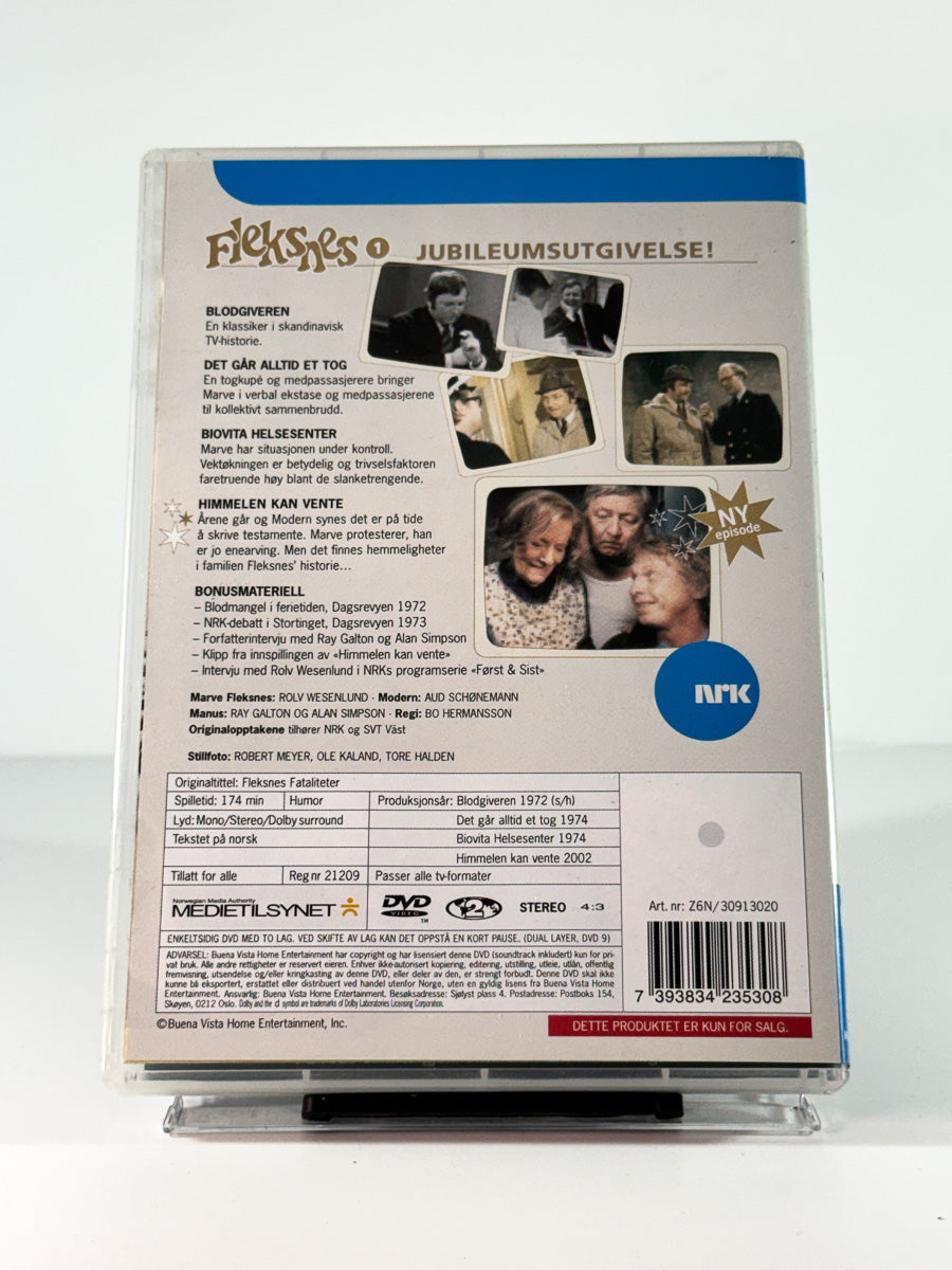 Bakside av cover til Fleksnes 1, bruktfilm hos nettbutikken Brukbar Film