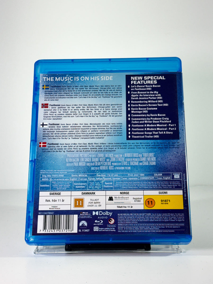 Bakside av cover til Footloose, bruktfilm på Blu-ray hos Brukbar Film
