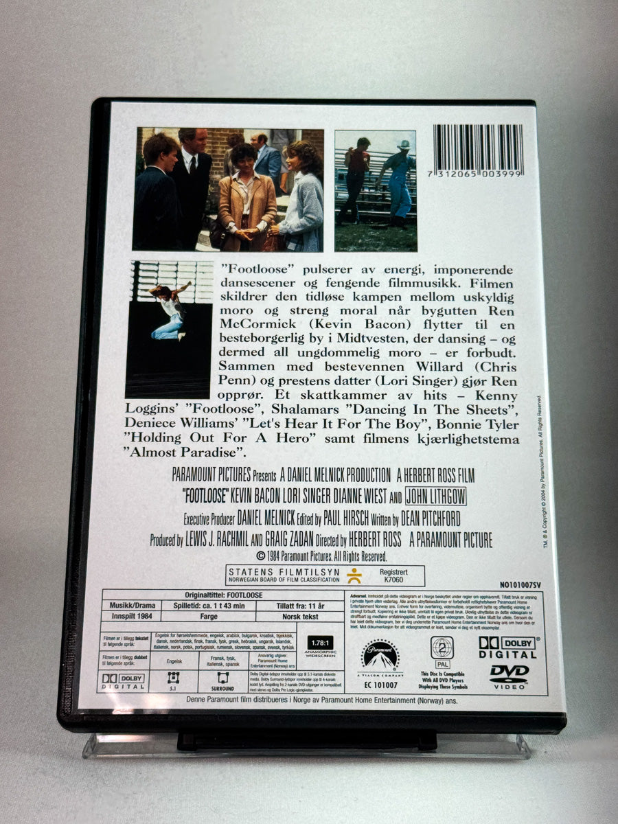 Footloose – bakside av DVD-cover med filminformasjon, brukt film hos Brukbar Film