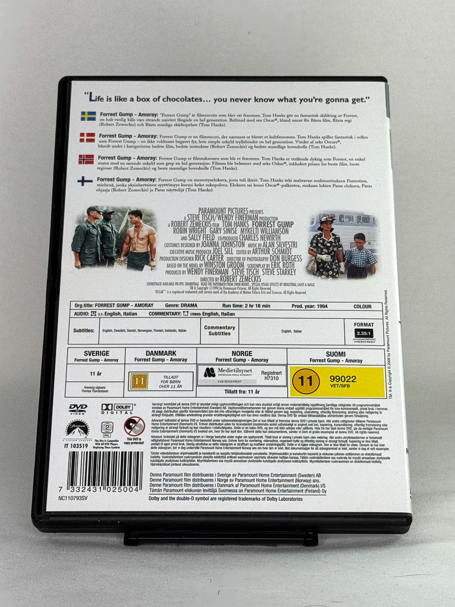 DVD-cover-bakside til filmen Forrest Gump – Brukt DVD fra nettbutikken Brukbar Film