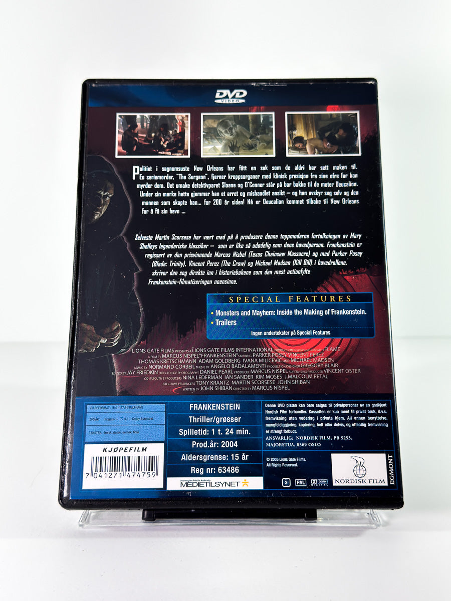 Bakside av cover til Frankenstein, brukt original DVD hos Brukbar Film
