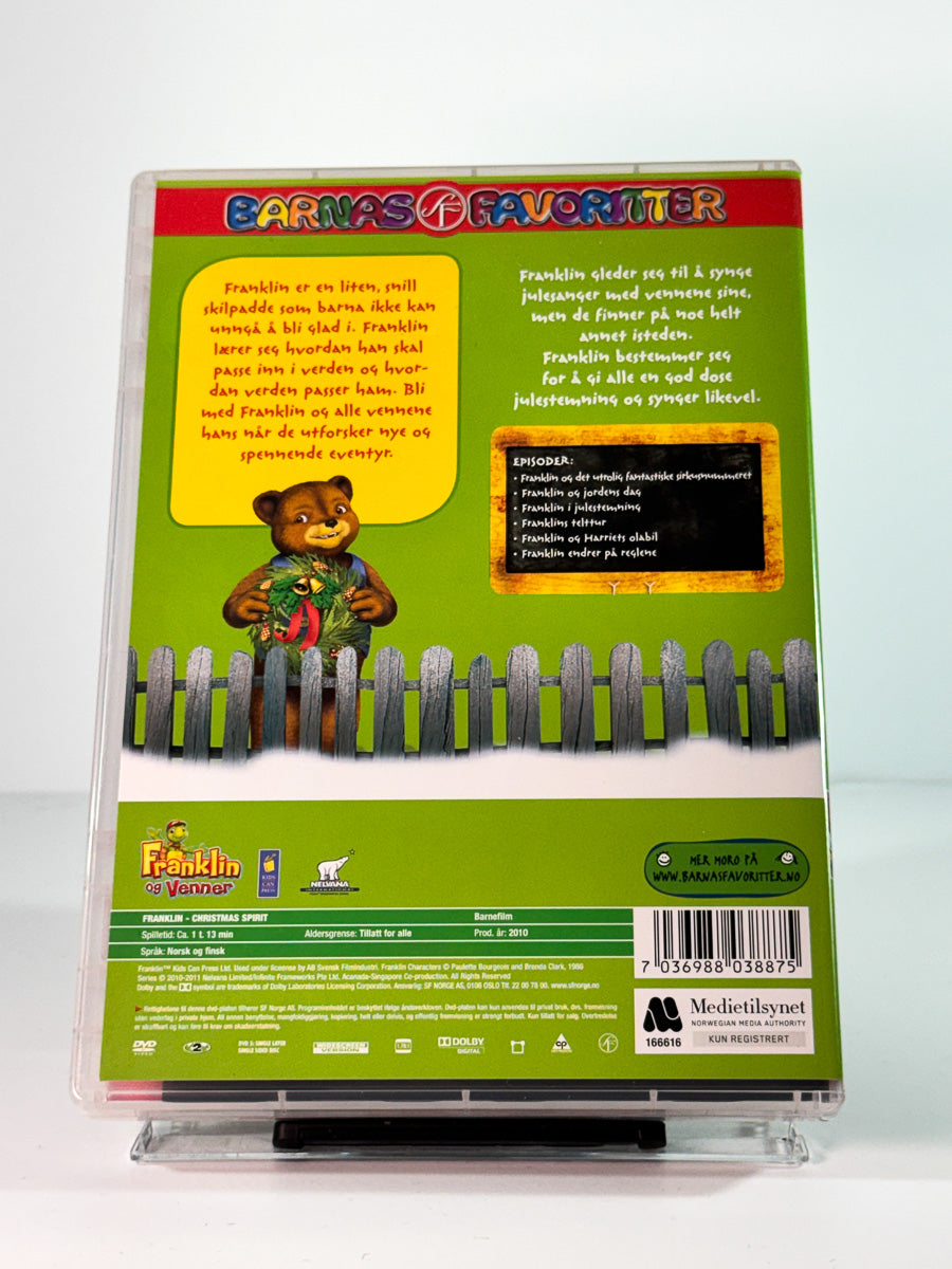 Bakside av cover til Franklin i Julestemning barnefilm på DVD hos Brukbar Film