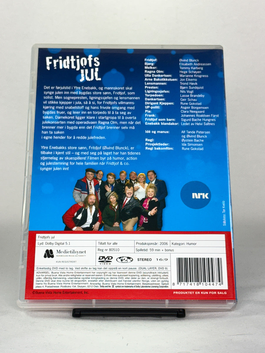 Bakside av Fridtjofs jul – familievennlig julefilm i kjent norsk humorstil, brukt DVD-utgave fra Brukbar Film.