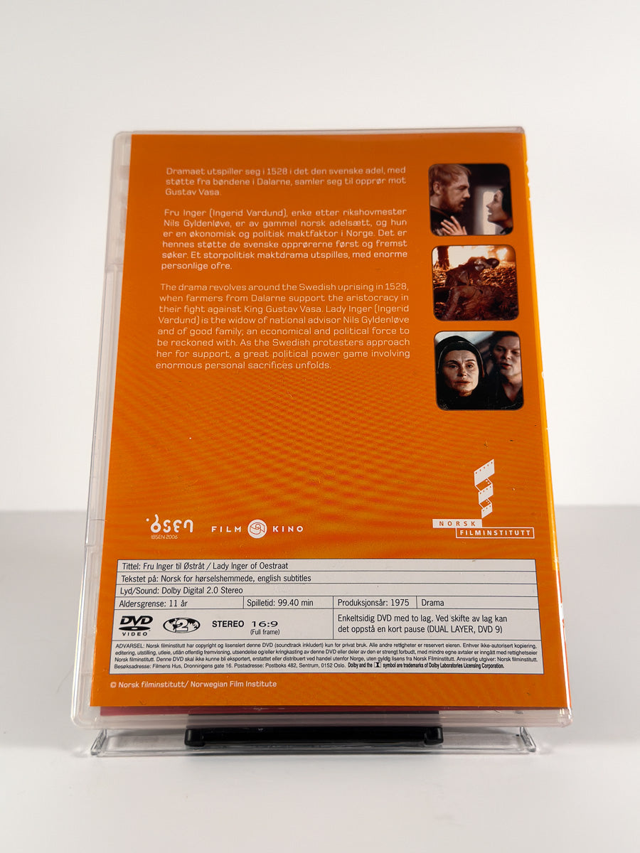 Bakside av cover til Fru Inger til Østråt på DVD