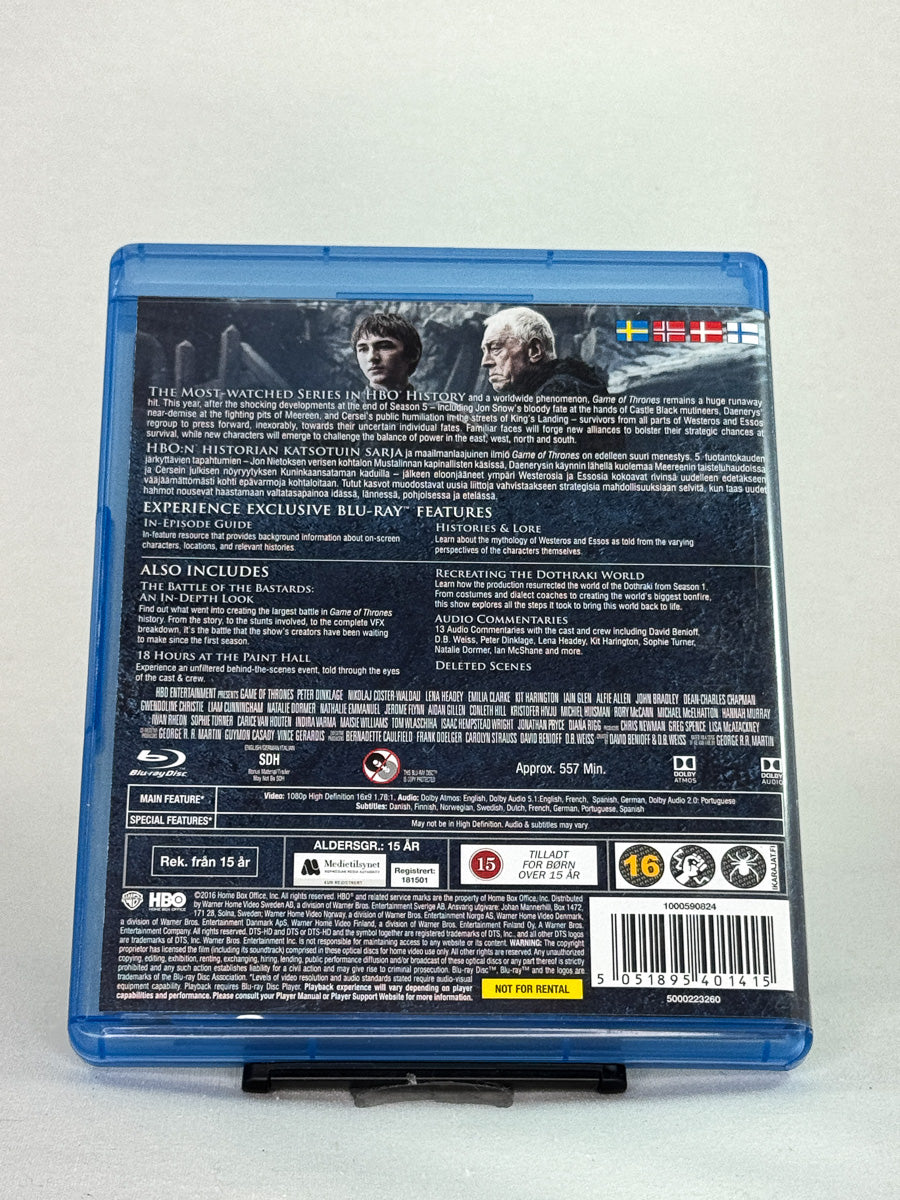 Bakside av Blu-ray-cover til Game of Thrones – Sesong 6 – informasjon om sjette sesong, brukt Blu-ray fra Brukbar Film