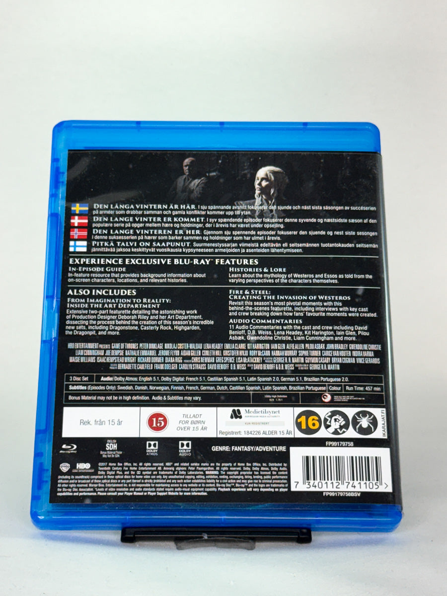 Bakside av Blu-ray-cover til Game of Thrones – Sesong 7 – detaljer om syvende sesong, brukt Blu-ray fra Brukbar Film
