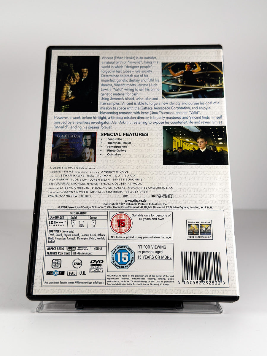 Bakside av cover til Gattaca på DVD