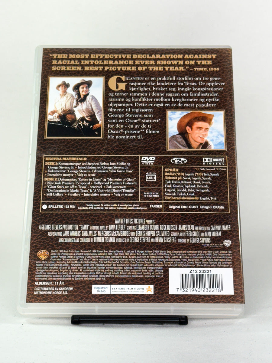 DVD-cover-bakside til filmen Giant (Giganten) – Brukt DVD fra nettbutikken Brukbar Film
