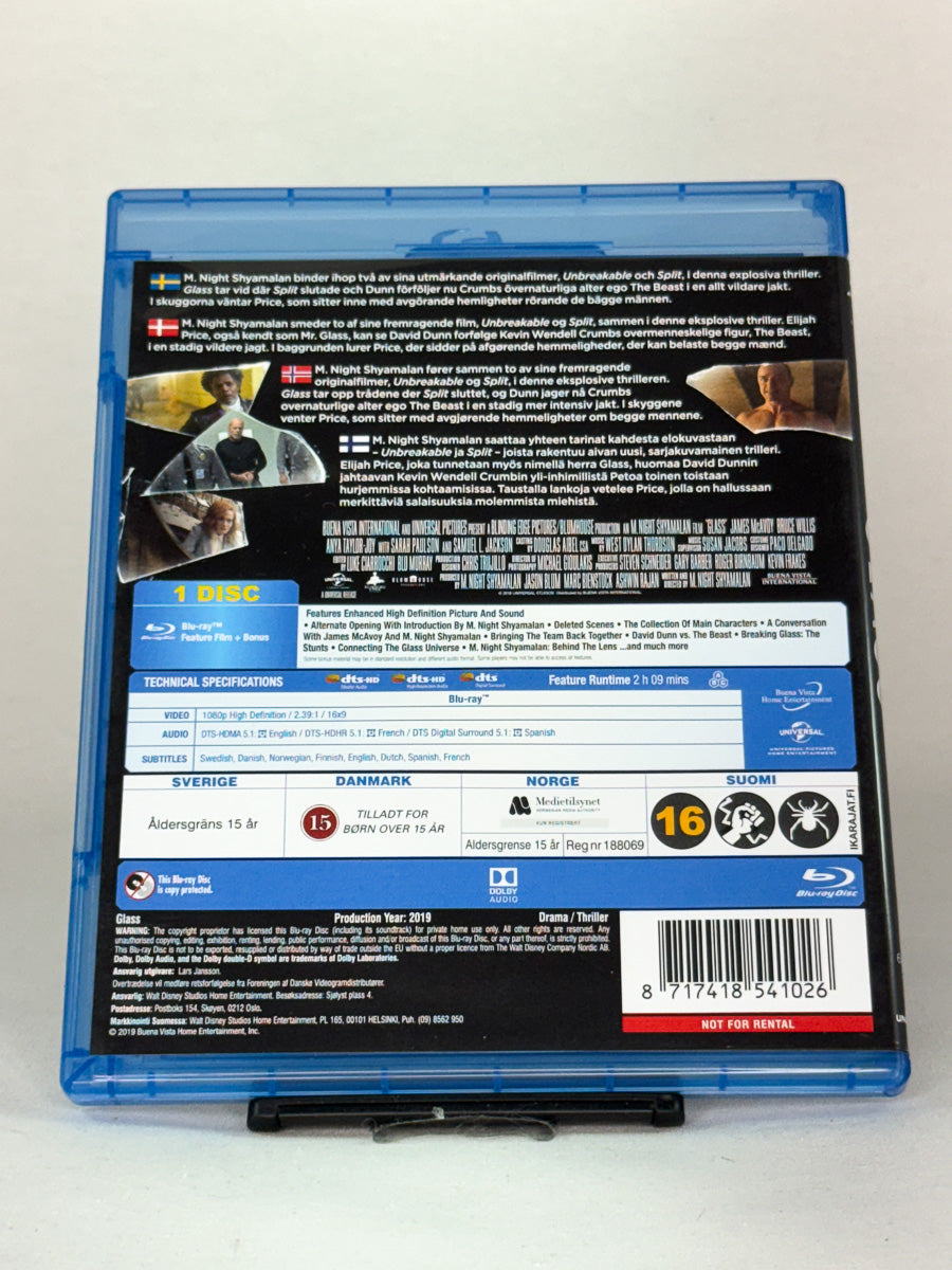 Bakside av Blu-ray-cover for Glass – informasjon om handling, lydformater og ekstramateriale, brukt Blu-ray hos Brukbar Film.
