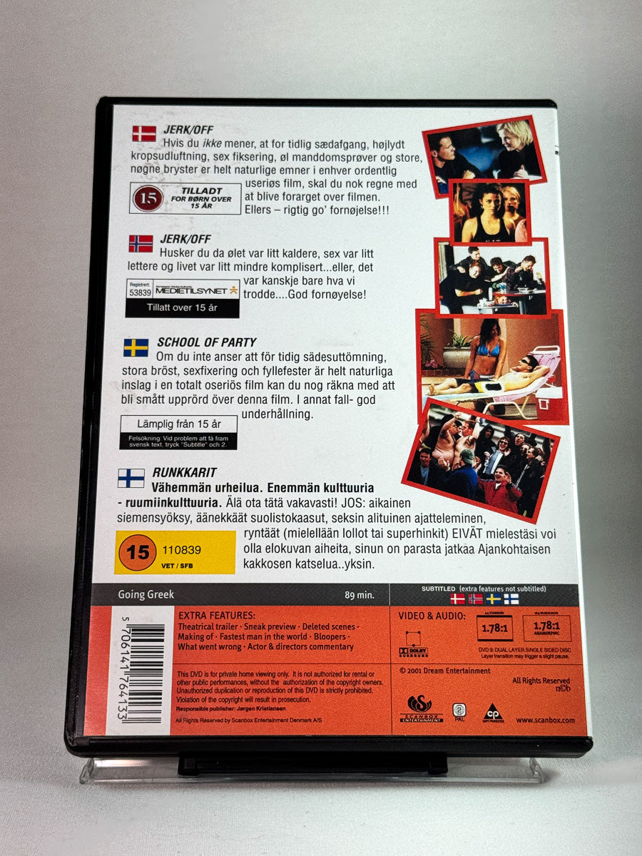 DVD-cover-bakside til filmen Going Greek – brukt DVD hos Brukbar Film