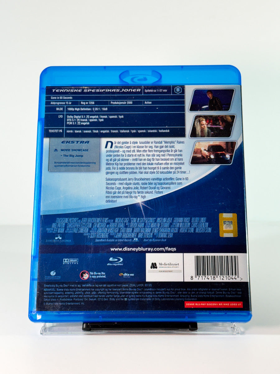 Bakside av cover til Gone in 60 Seconds på Blu-ray, brukt hos Brukbar Film