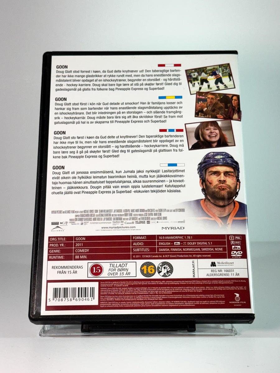 Bakside av cover til Goon, bruktfilm hos nettbutikken Brukbar Film