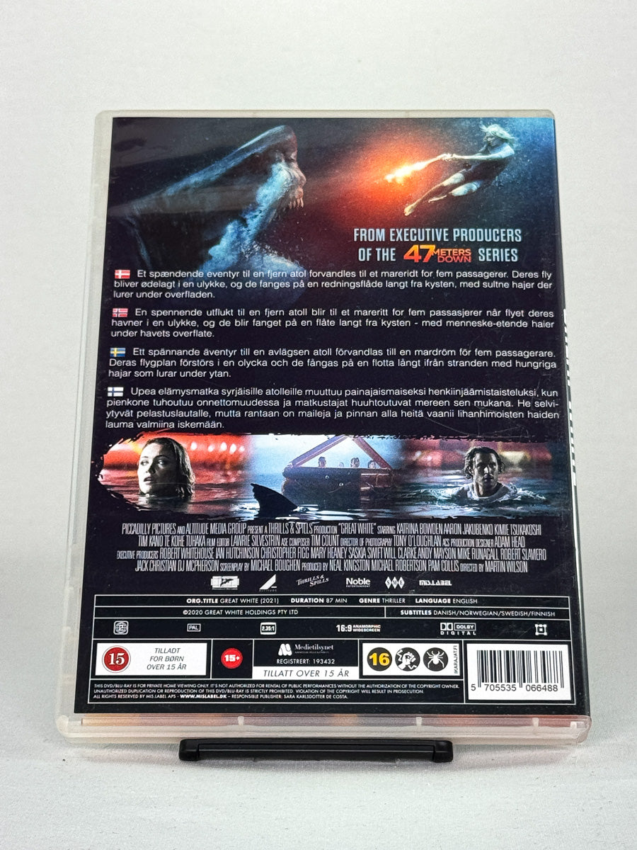 DVD-cover-bakside til filmen Great White – Brukt DVD fra nettbutikken Brukbar Film