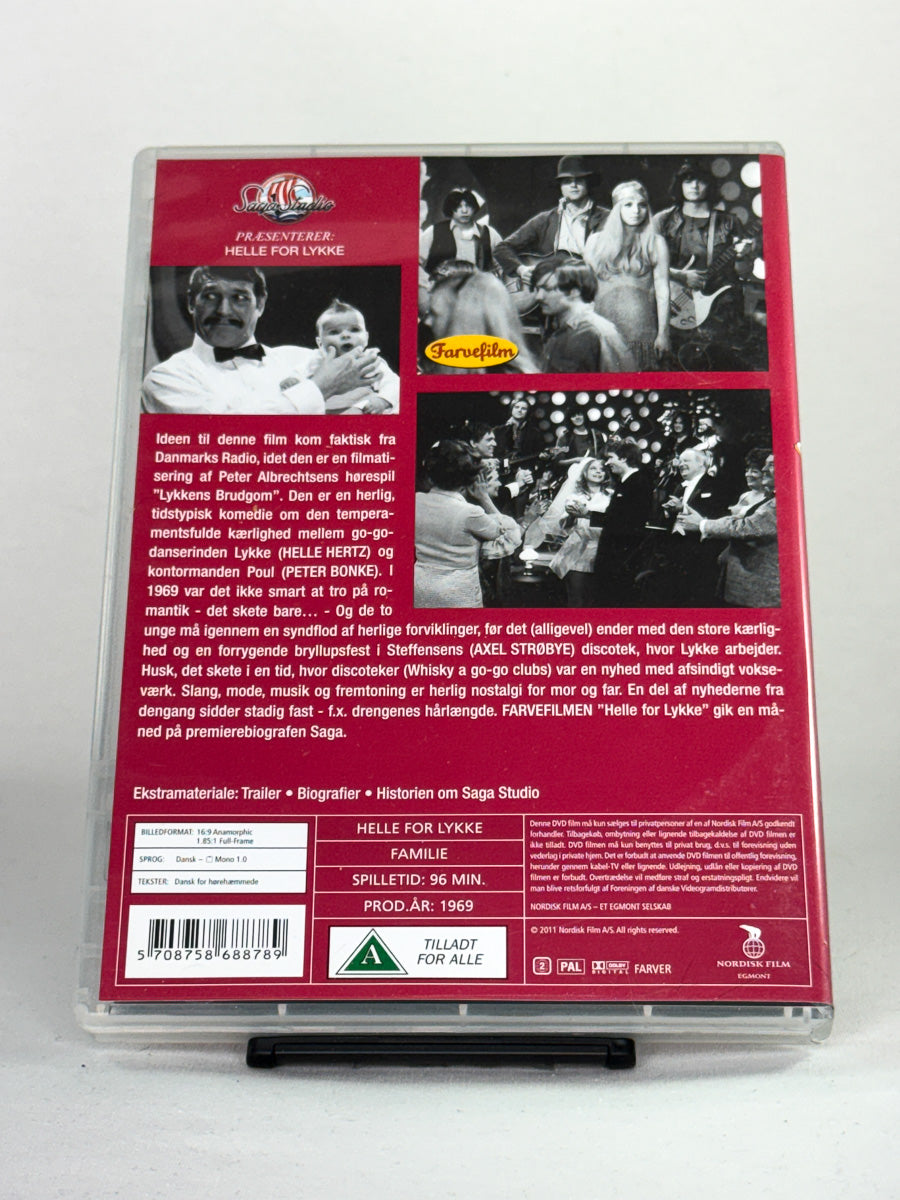 Bakside av Helle for lykke – fargerik og munter folkekomedie fra dansk films gullalder, brukt DVD-utgave fra Brukbar Film.