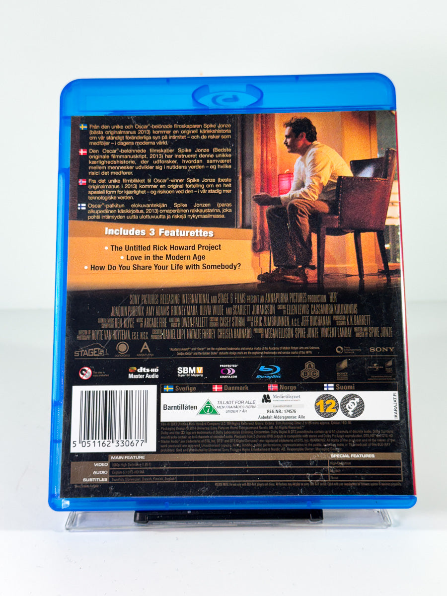 Bakside av cover til Her, brukt original Blu-ray hos Brukbar Film