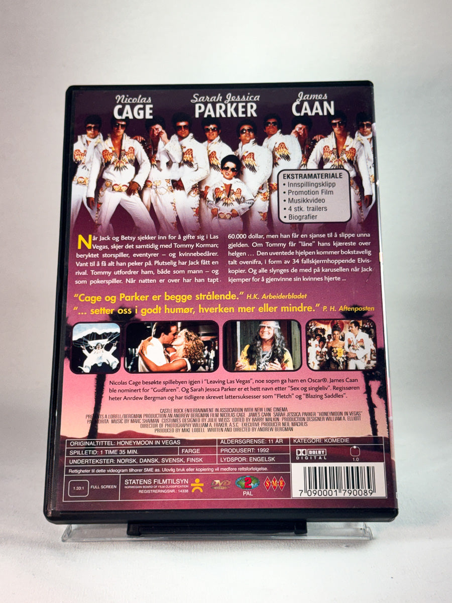 Bakside av cover til Honeymoon in Vegas, bruktfilm hos nettbutikken Brukbar Film