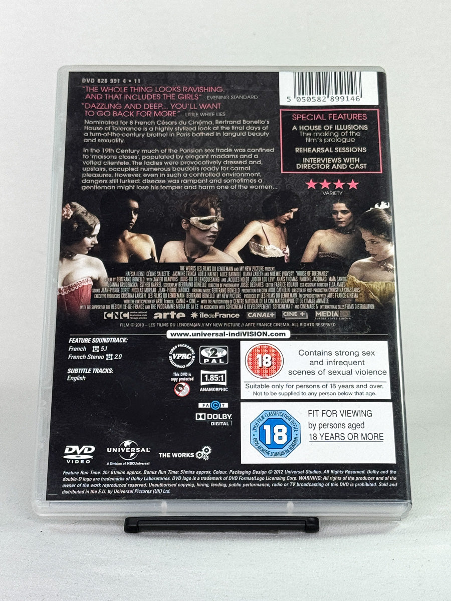 Bakside av DVD-cover House of Tolerance – fransk historisk drama med erotiske undertoner, brukt film fra Brukbar Film