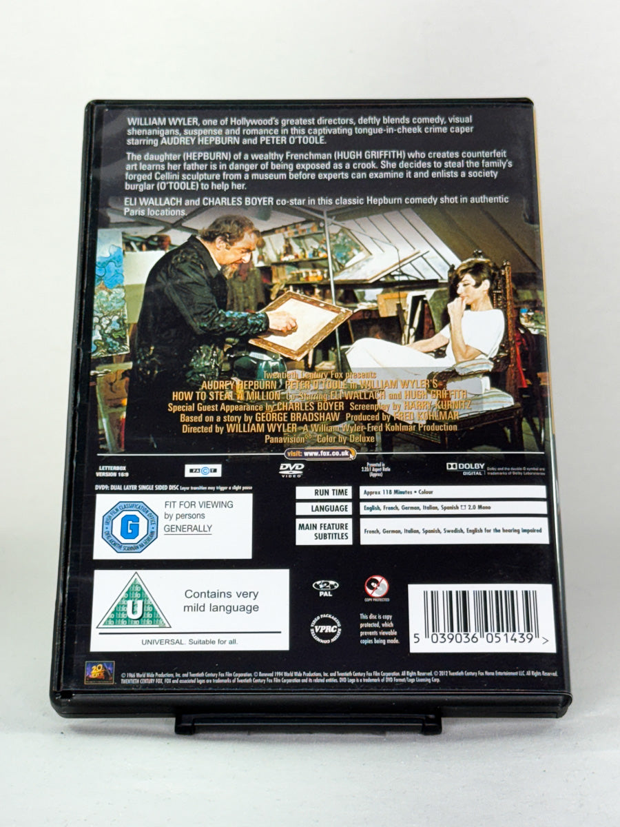 Bakside av DVD-cover til filmen How to Steal a Million – brukt originalfilm på DVD fra Brukbar Film