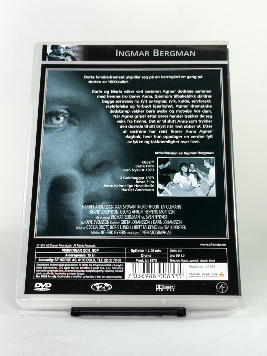 DVD-cover-bakside til filmen Hviskninger og rop – Brukt DVD fra nettbutikken Brukbar Film