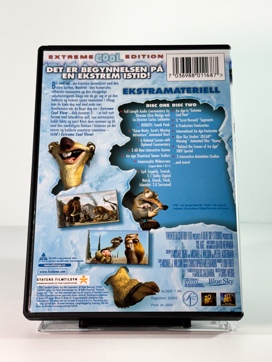 Bakside av cover til animasjonsfilmen Istid, brukt DVD hos Brukbar Film