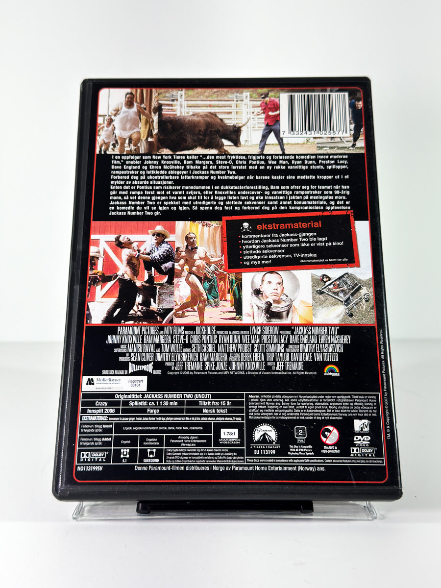 Bakside av cover til Jackass Number Two: The Movie Uncut på DVD