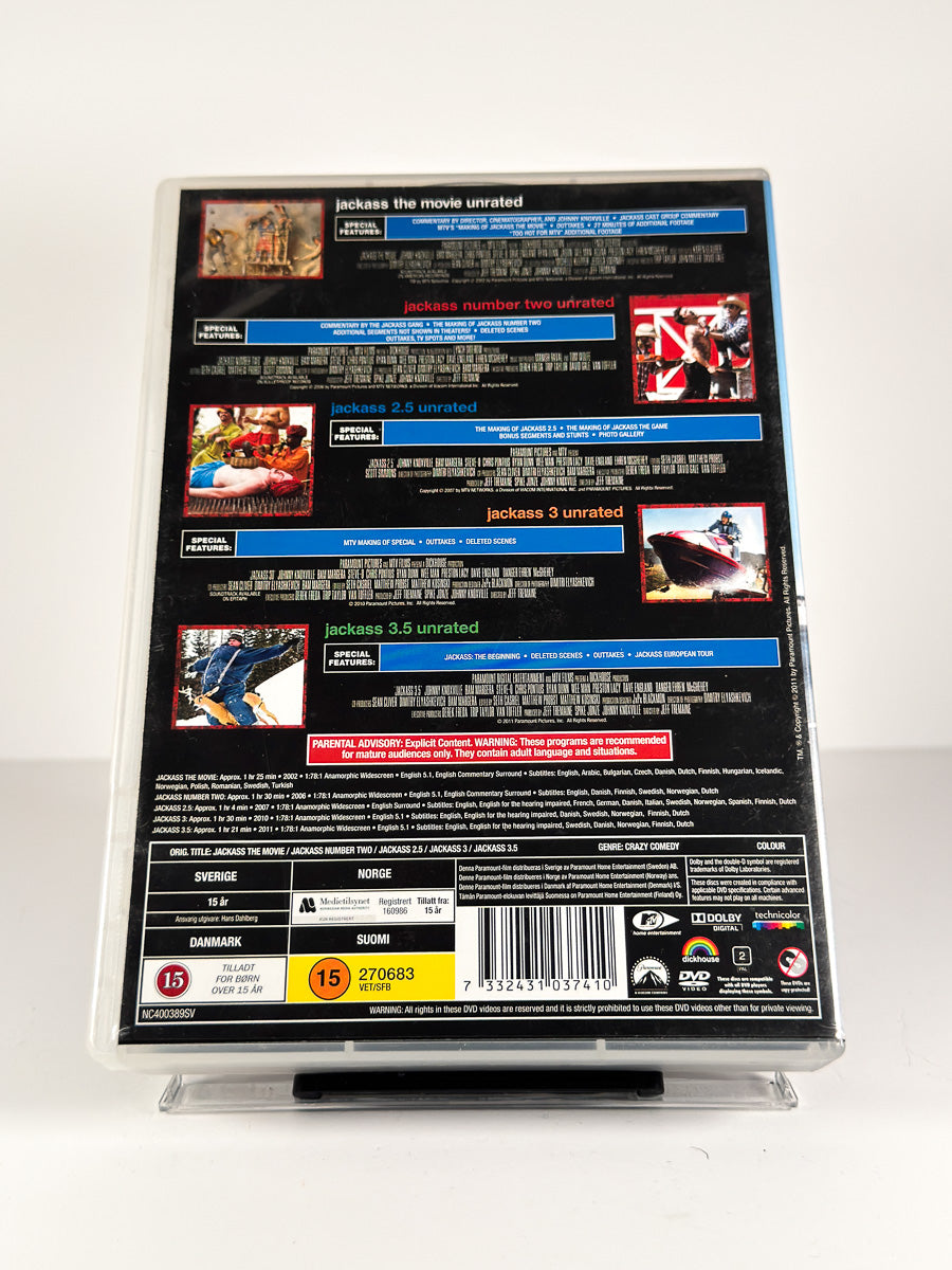 Bakside av cover til Jackass – The Movie Collection Unrated på DVD