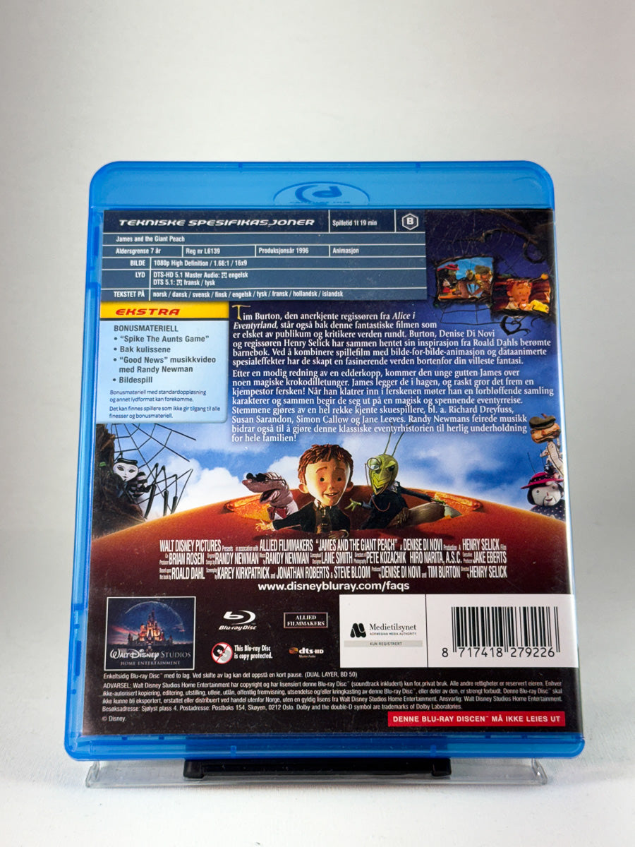 Bakside av Blu-ray-cover til James and the Giant Peach, bruktfilm hos nettbutikken Brukbar Film