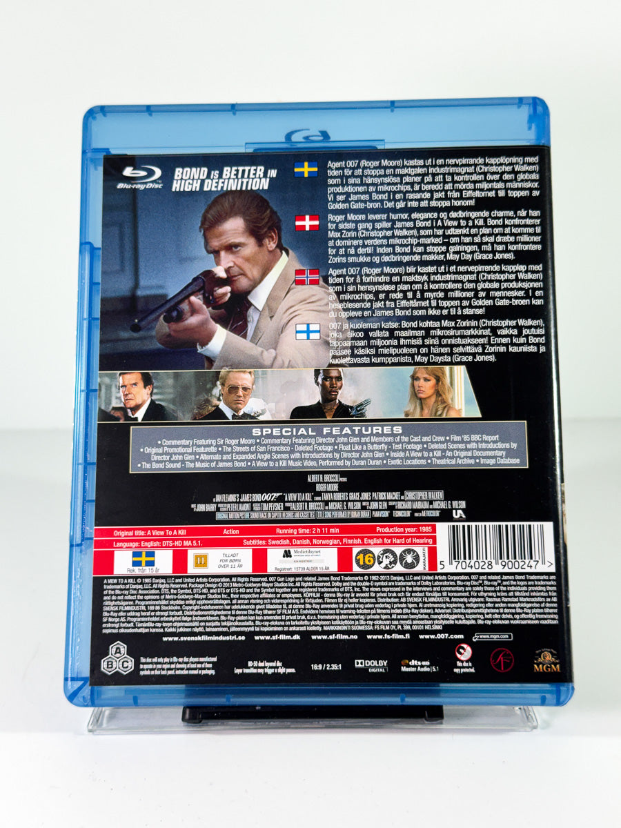 Bakside av cover til James Bond: A View to a Kill, brukt original Blu-ray hos Brukbar Film