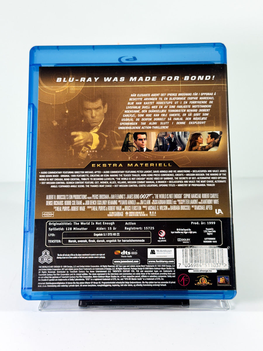 Bakside av cover til James Bond: The World Is Not Enough, brukt original Blu-ray hos Brukbar Film