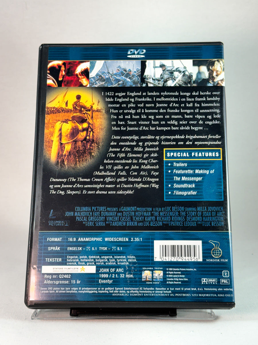 Bakside av cover til Jeanne d’Arc – The Messenger, brukt original DVD hos Brukbar Film