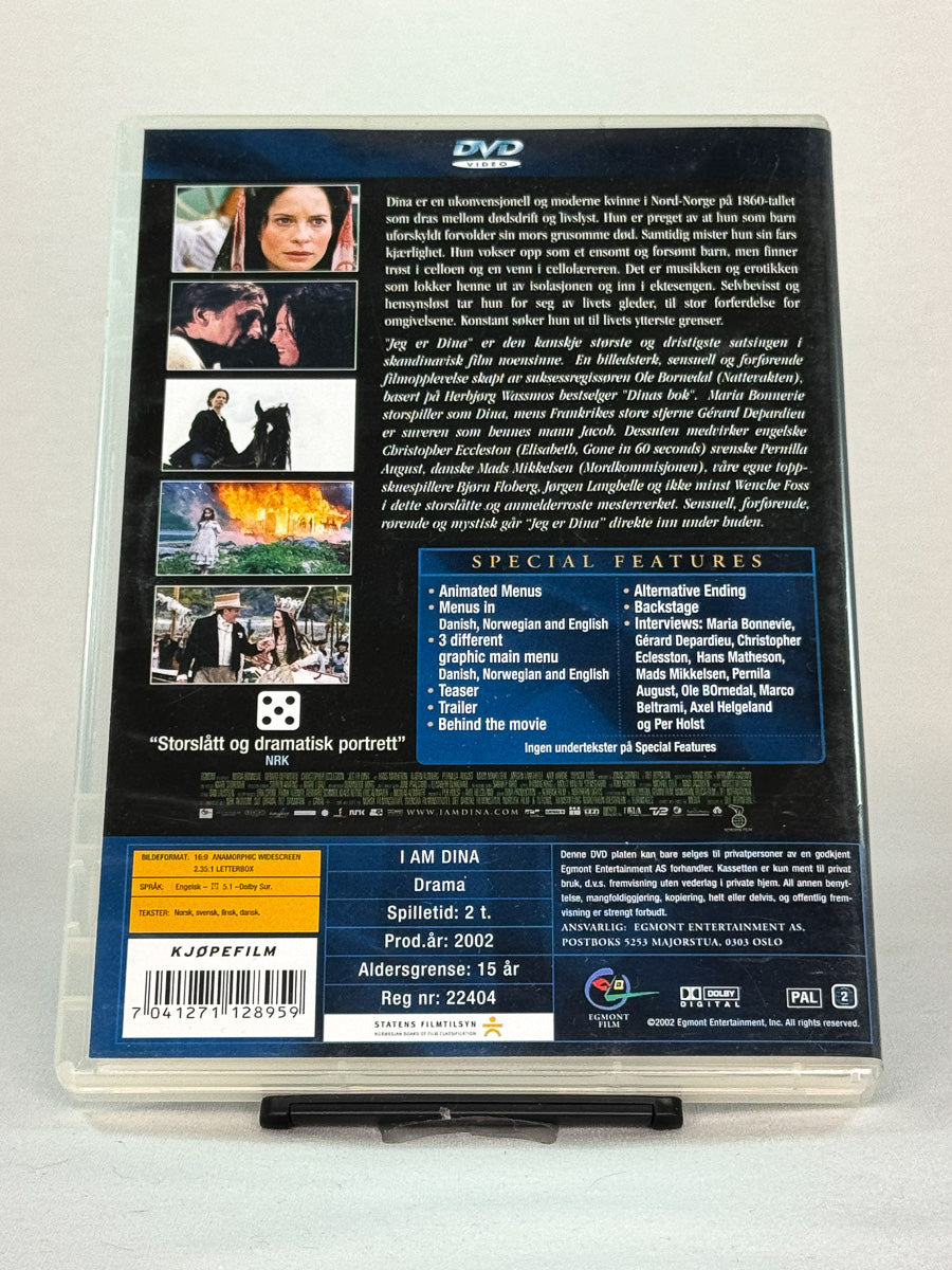 DVD-cover-bakside til filmen Jeg er Dina – Brukt DVD fra nettbutikken Brukbar Film